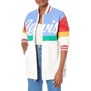 New Levi's Women's Nylon Retro Colorblocked Logo Bomber Jacket Sz Large